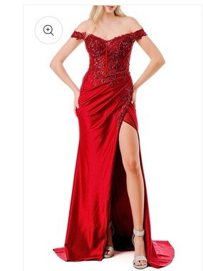 COYA Elegant Beaded Red Evening Gown for Women